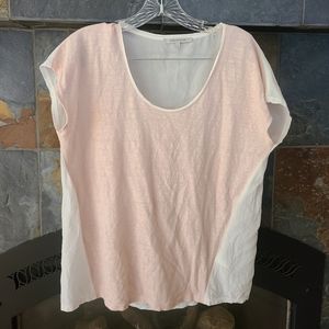 Gerard Darel Pink and White Silk and Linen Short Sleeve Blouse size 2 (equiv 6/8